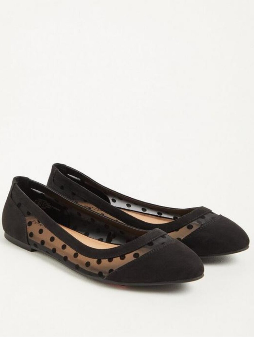 Torrid 11.5WW Black Polka Dot Mesh Pointed Toe Flats - New